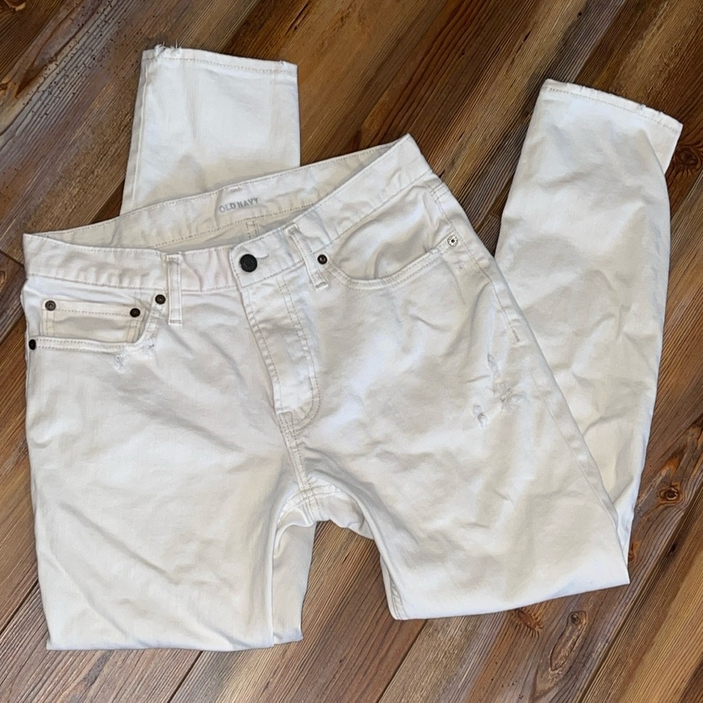 Old Navy White Lightly Distressed Denim Jeans 30x30